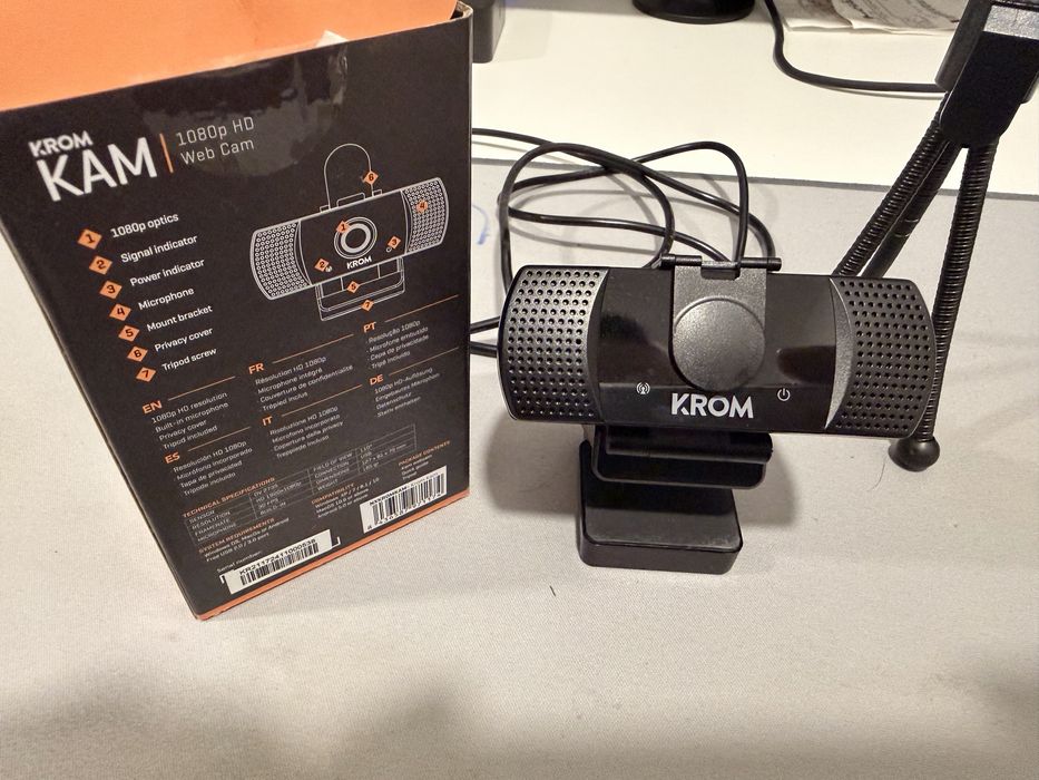 Webcam KROM KAM Full HD 1080p com Microfone + Tripé | Como Nova