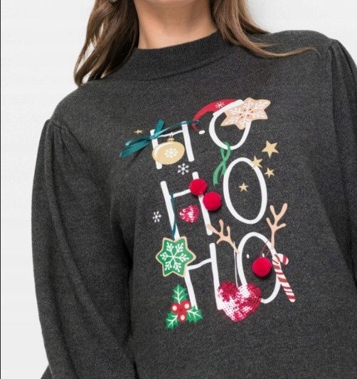 B.P.C sweter dzianinowy świąteczny z nadrukiem r.48/50