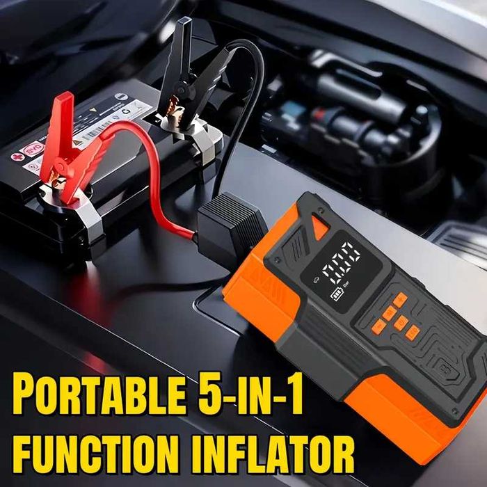 Стартер для авто 5000А 5в1 з компресором, павербанком і ліхтарем, SOS