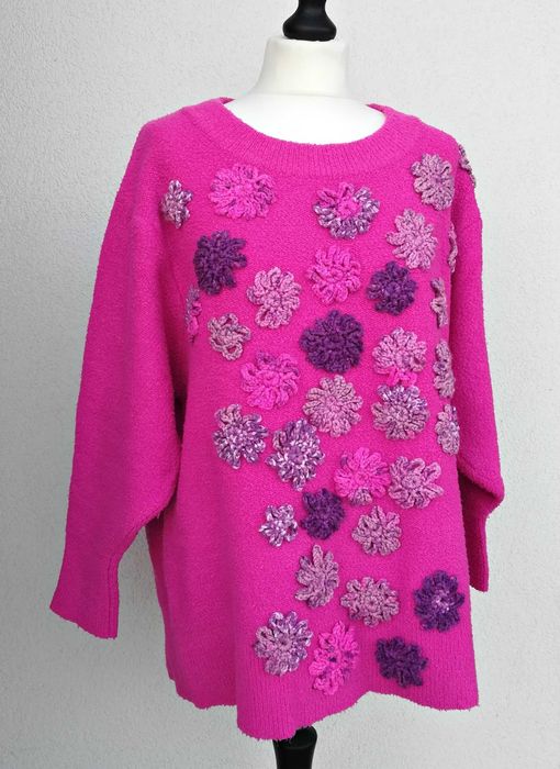 Sweter sweterek DIY róż kwiatki dziergane hippie boho etno vintage