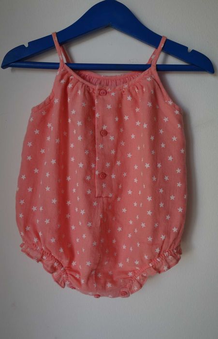 Babygrow Zara 3-6 meses p/menina verão rosa com estrelinhas