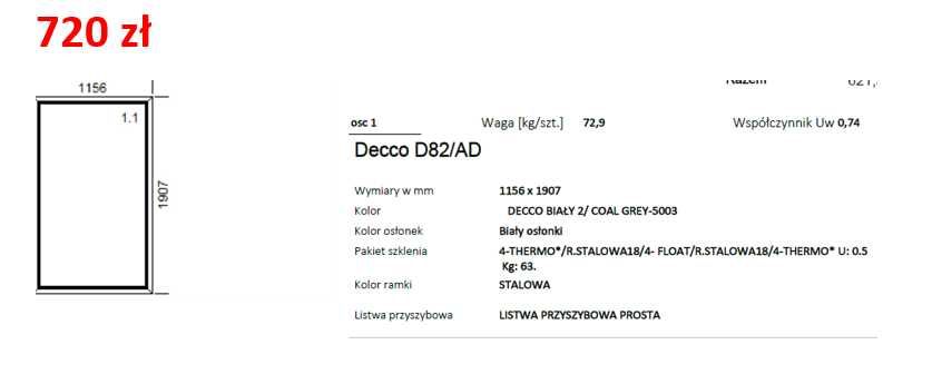 Okno 1156x1907  biały/ grey 3 szyby #OK39
