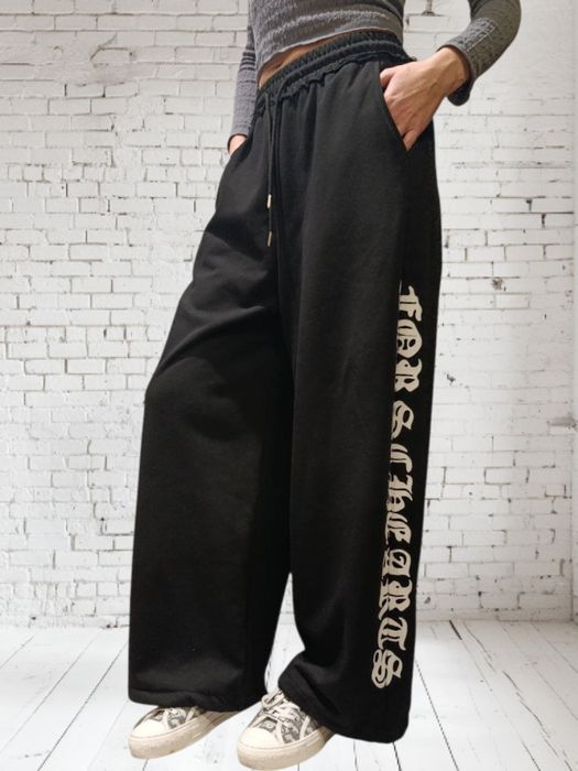 Широкі спортивні чорні  штани з написом  оверсайз baggy sweatpants
