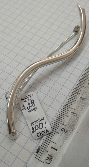 Broszka długie S klasyczna Srebro 925 NOWE