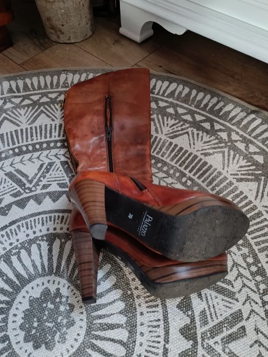 Buty skórzane, kozaki Palazzo rozm.39. Koniak.