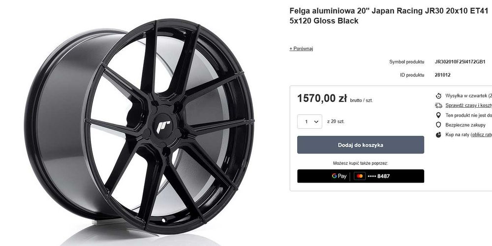 Felgi Japan Racing JR30 5x120 20 cali Ceramika Jak Nowe