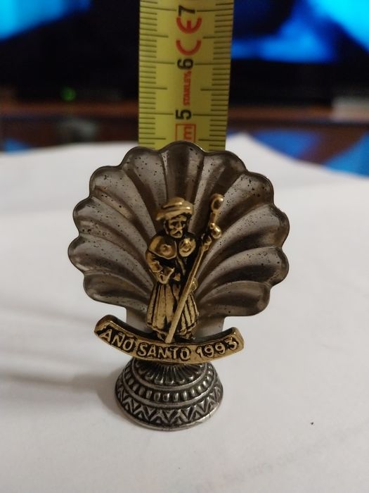 Crucifixo antigo em cobre e concha apóstolo Santiago