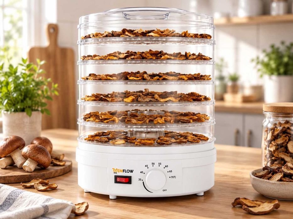 Nowa Suszarka Do Grzybów Owoców Warzyw 500W 6 Sit Regulacja 35-70°C Dehydrator Spożywczy Do Ziół Mięsa