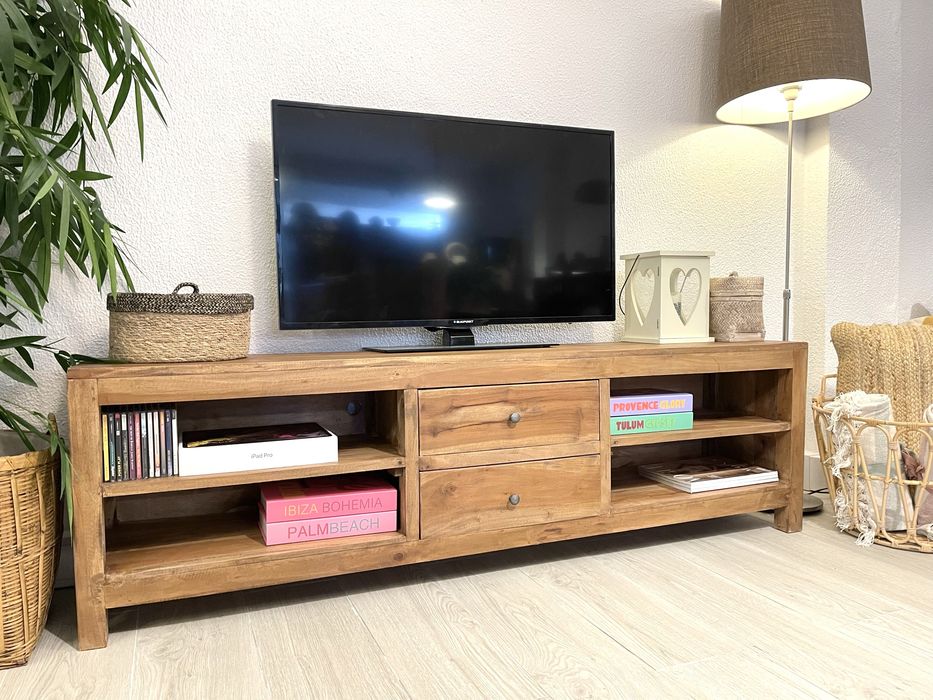 2 aparador consola movel tv armario teca oriental rustico