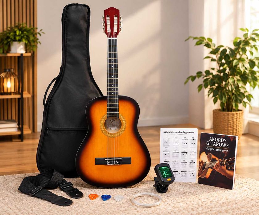 NOWA GITARA Klasyczna Do Nauki ZESTAW Kolory + Stroik Pokrowiec Struny Kostki