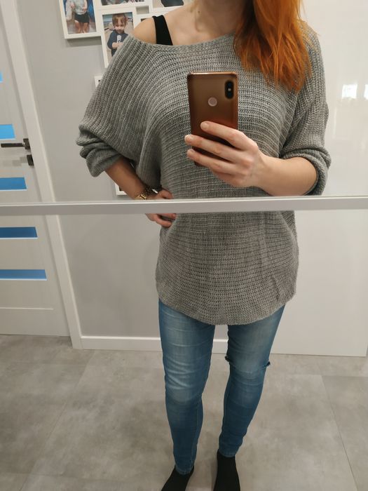 Szary cienki sweterek tunika oversize