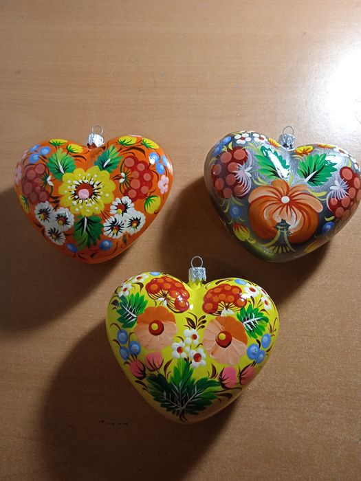 Новорічна іграшка, ялинкова прикраса сердечко, Петриківський роспис