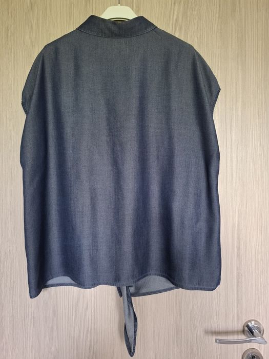 Granatowa a'la denim bluzka bez rękawów z wiązaniem
