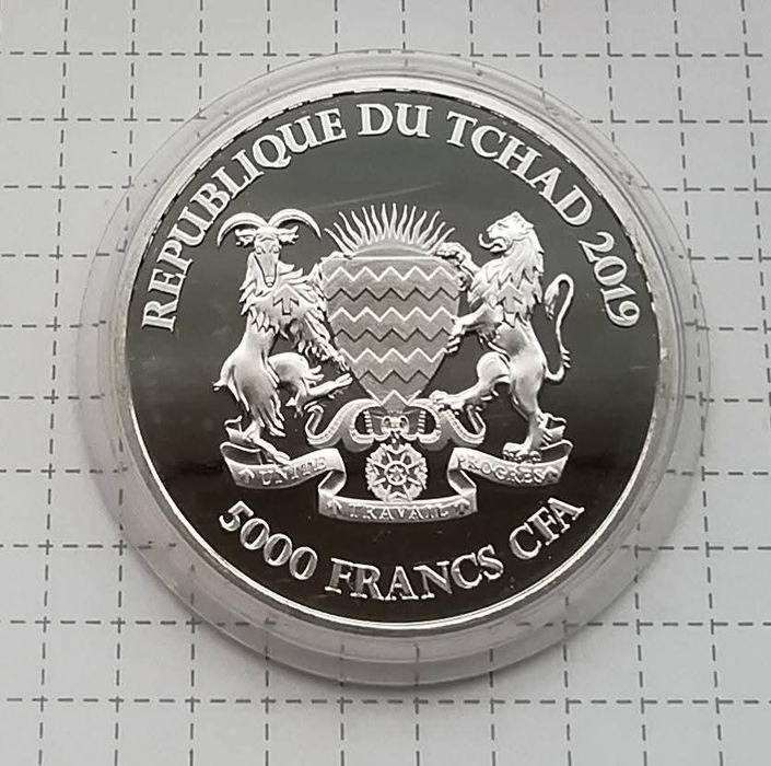 Чад 5000 франків 2019р. СРІБЛО. Слон Мандали. ПРУФ.