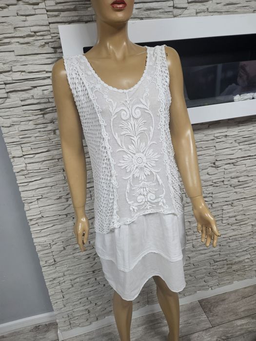 Biała zwiewna sukienka włoska koronka rozmiar uniwersalny lato boho styl