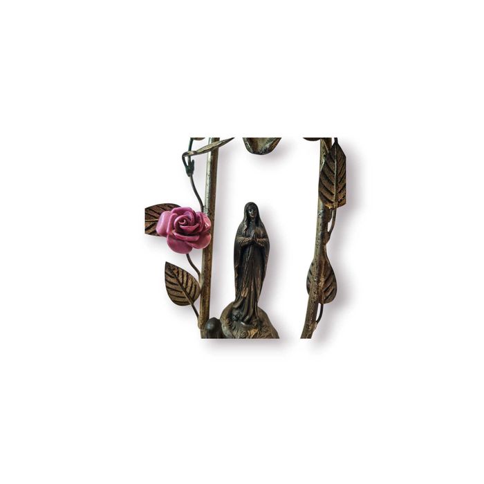 Escultura Religiosa “Aparição de Lourdes” Metal Prateado–França |26 cm