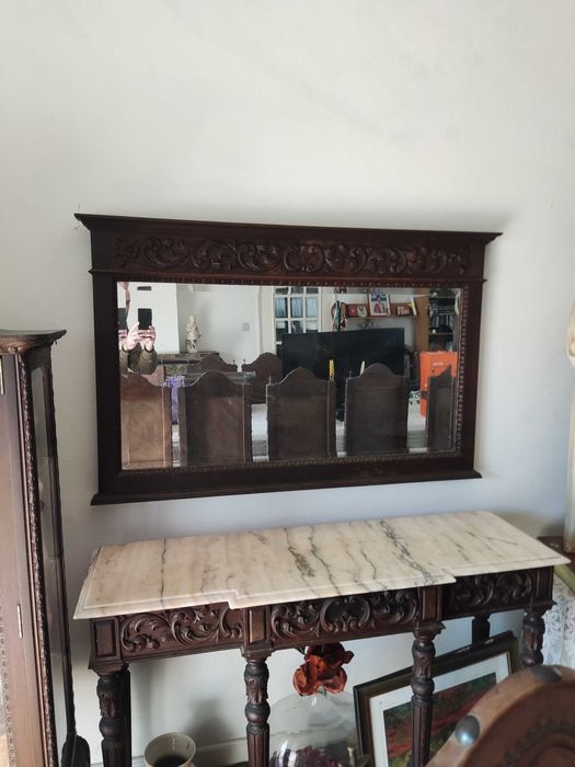 Mesa de apoio/Consola Vintage Luis XV com espelho a condizer