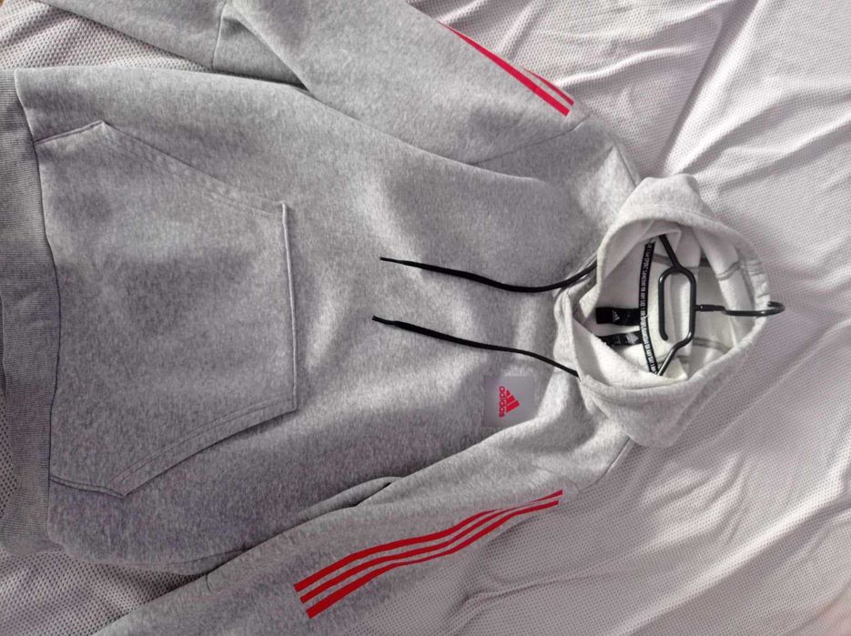 Bluza adidas, szara z czerwonymi paskami