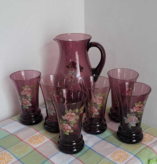 Conjunto jarro e 6 copis vintage