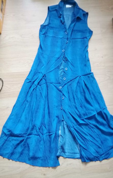 Niebieska letnia sukienka "Siódme niebo", Wólczanka maxi vintage.