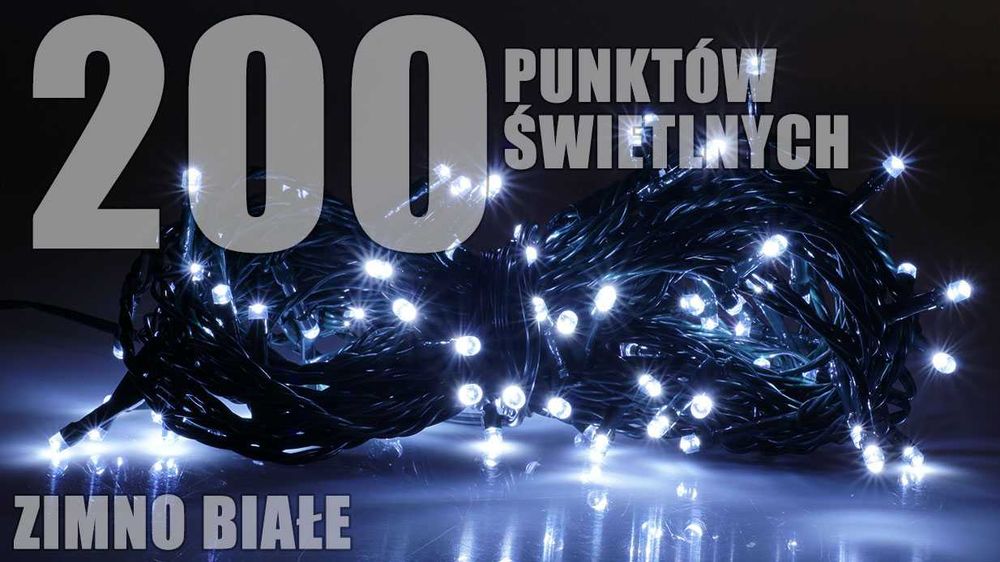 Lampki choinkowe zewnętrzne 200 sznur LZ-ECO-LED-200 zimne NOWE
