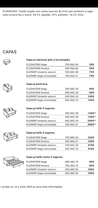 CAPAS SOFA 3l repousa pés Farlov ikea