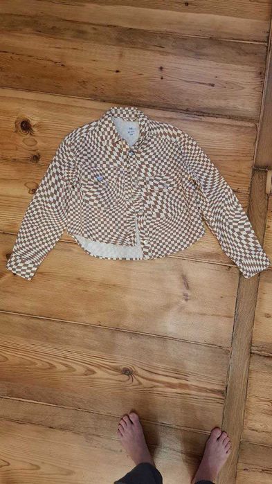 Kurtka dżinsowa brązowo biała sinsay