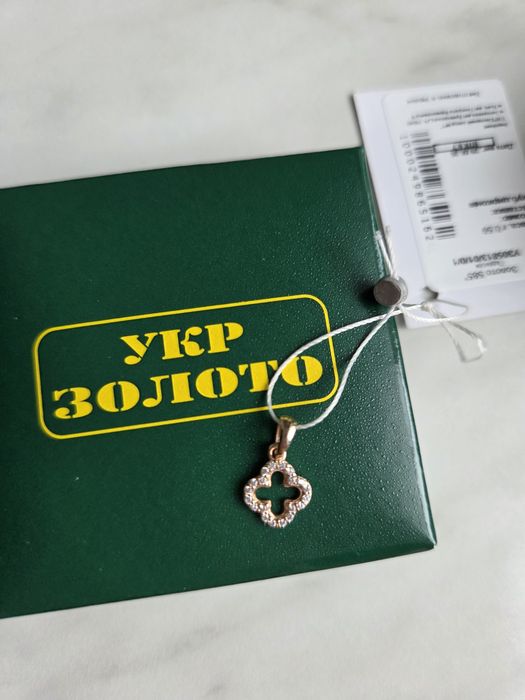 Золотий кулон, підвіска клевер в стилі Ван Кліф