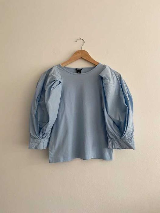 Jasno niebieska błękitna bluzka Lindex S balonowe rękawy 36 dopasowana