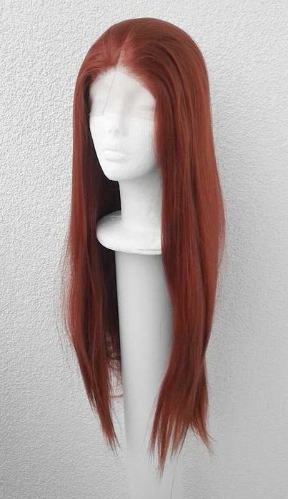 Lace Front Czerwona ruda peruka długa prosta z przedziałkiem cosplay