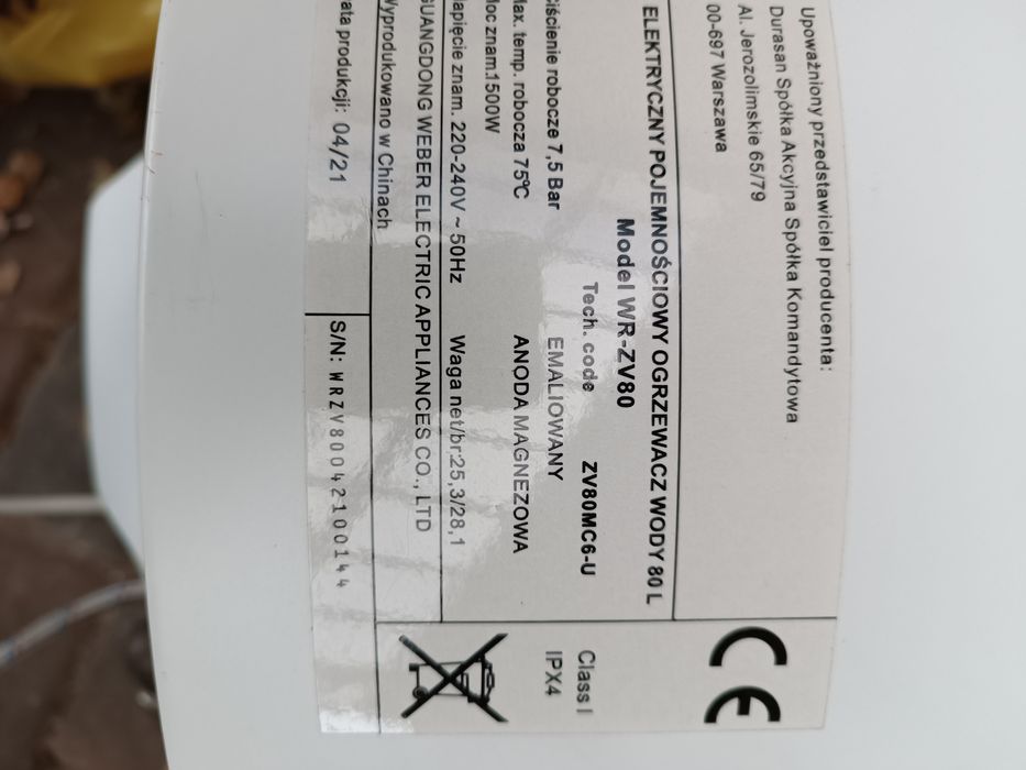 Boiler elektryczny 80 litrów Wrozamet