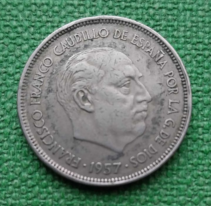 Монета 25 песет 1957 года, Испания.