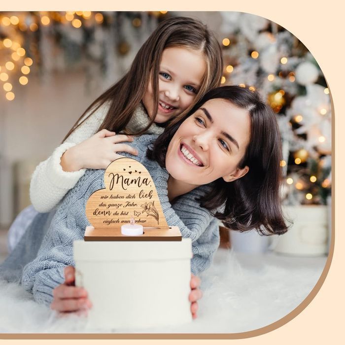 Weewooday Drewniane Serce z Sosny z Świecą LED i Lampkami Choinkowymi