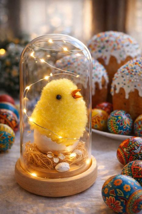 Пасхальный LED ночник Птенчик из яйца в стеклянной колбе 14 см декор
