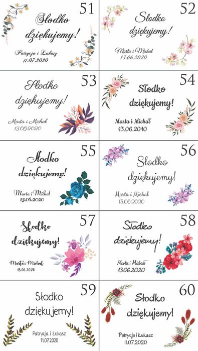 Naklejki na słoiczki 40ml miód prezenty dla gości personalizowane ślub