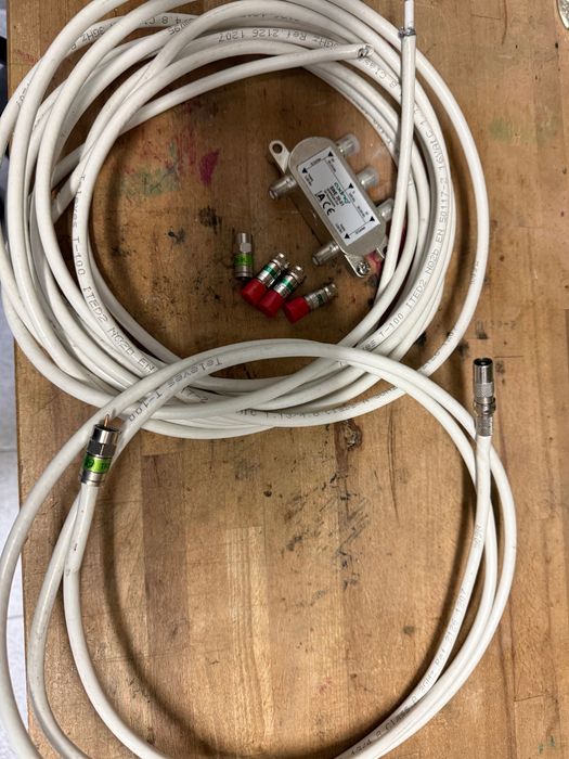 Kabel antenowy Televes T-100, DSE dc bloker, AXING sumator SWE 30-01