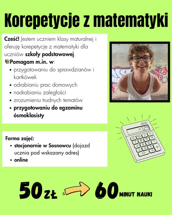 Korepetycje z matematyki - szkoła podstawowa, egzamin ósmoklasisty - stacjonarnie lub online