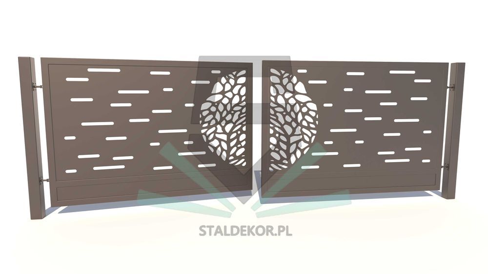 Brama dwuskrzydłowa 4m, 5m, 6m, wycinana laserowo CNC, panelowa.
