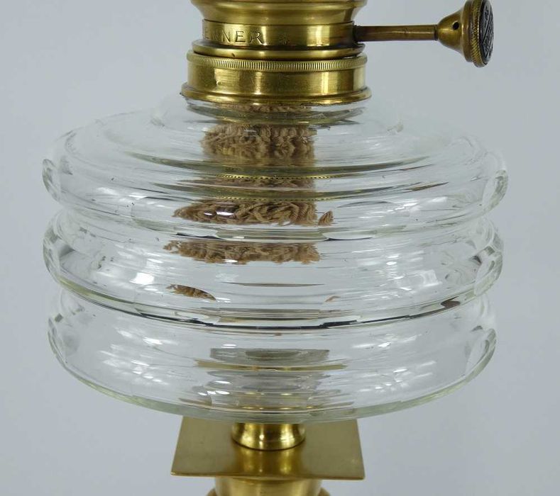 Stołowa lampa naftowa Art Deco mosiądz BRENNER MATADOR kominek KLOSZ
