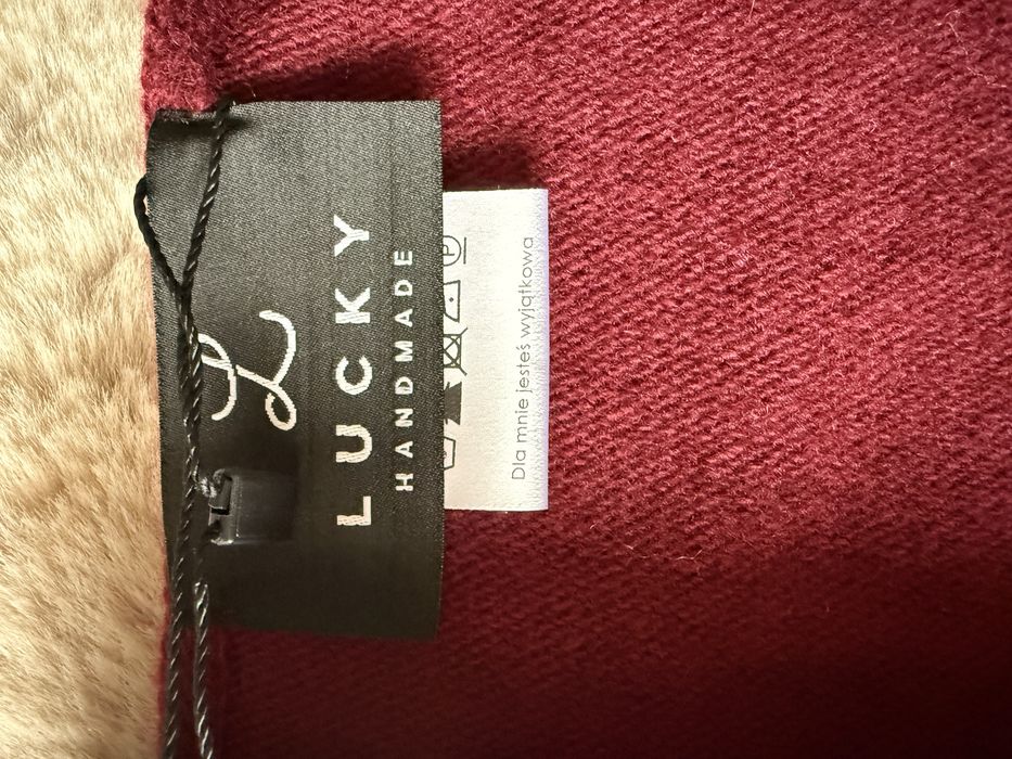 Szalik szal lucky handmade wełna kaszmir bordowy