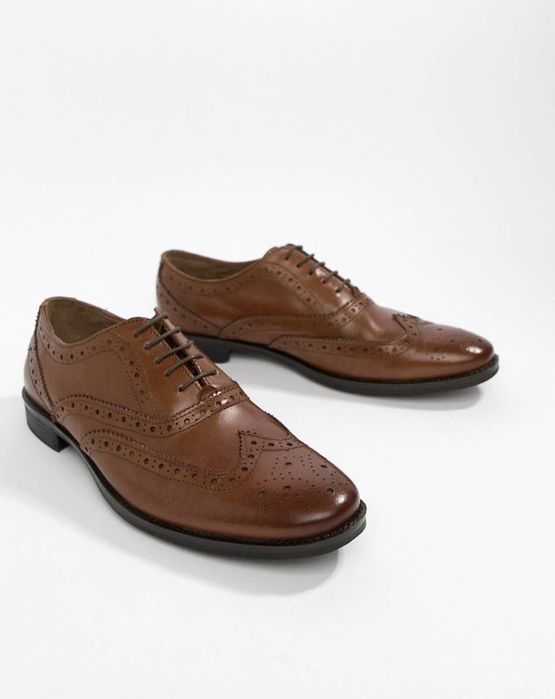 Шкіряні чолові туфлі на широку ногу оксфорди коричневі нові літо осінь