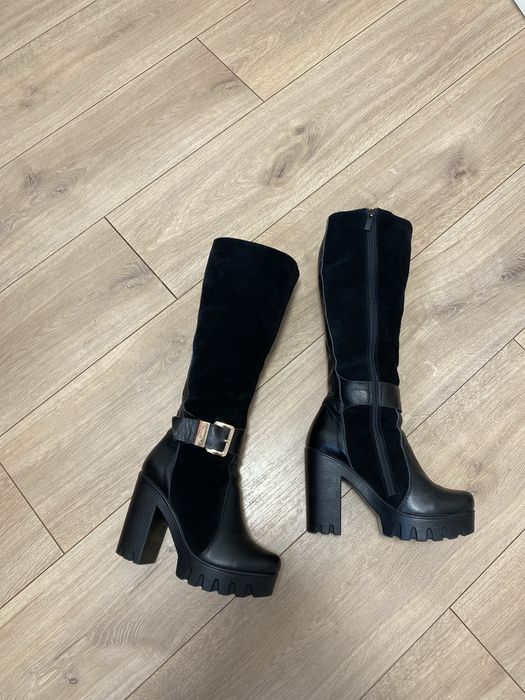 Зимові шкіряна чоботи / сапожки на каблуку 36 розмір