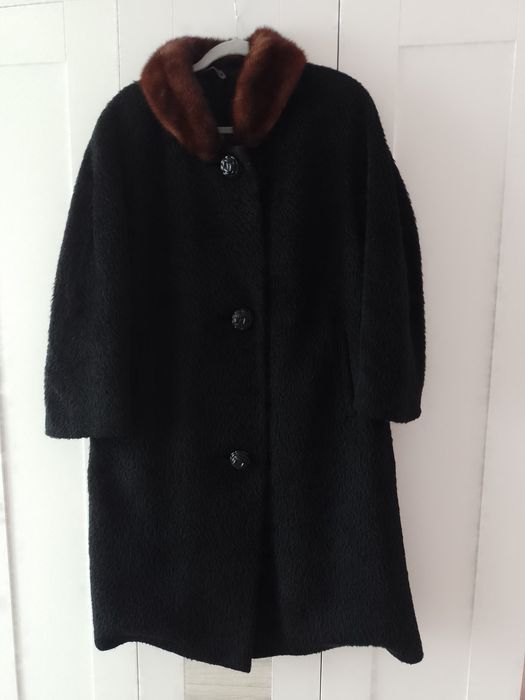 Palto płaszcz damskie kołnierz z norki roz 42 L