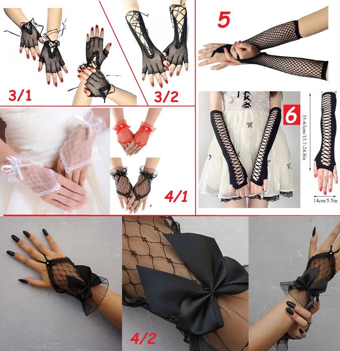 Рукавички сітка ажурні Аніме Готика Панк Косплей, мітенки для танців