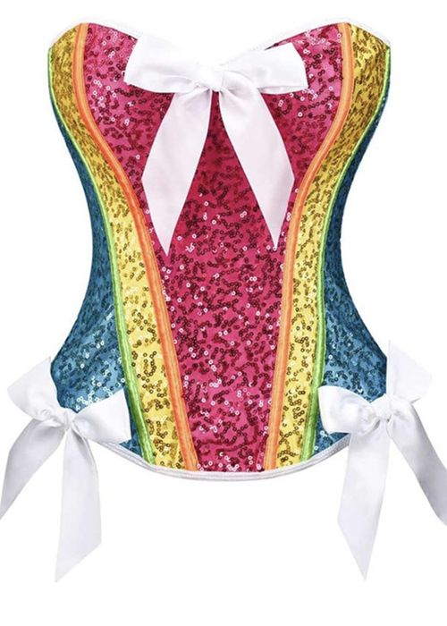 Nowy! Tęczowy gorset cekiny XL 42 unicorn wróżka jddnorożec