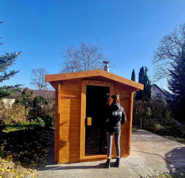 SAUNA FIŃSKA sucha ogrodowa typu domek HARVIA piec + kamienie