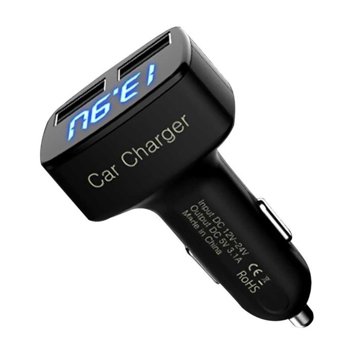 Зарядка в прикуриватель авто 2 USB + Вольтметр + Термометр + Амперметр