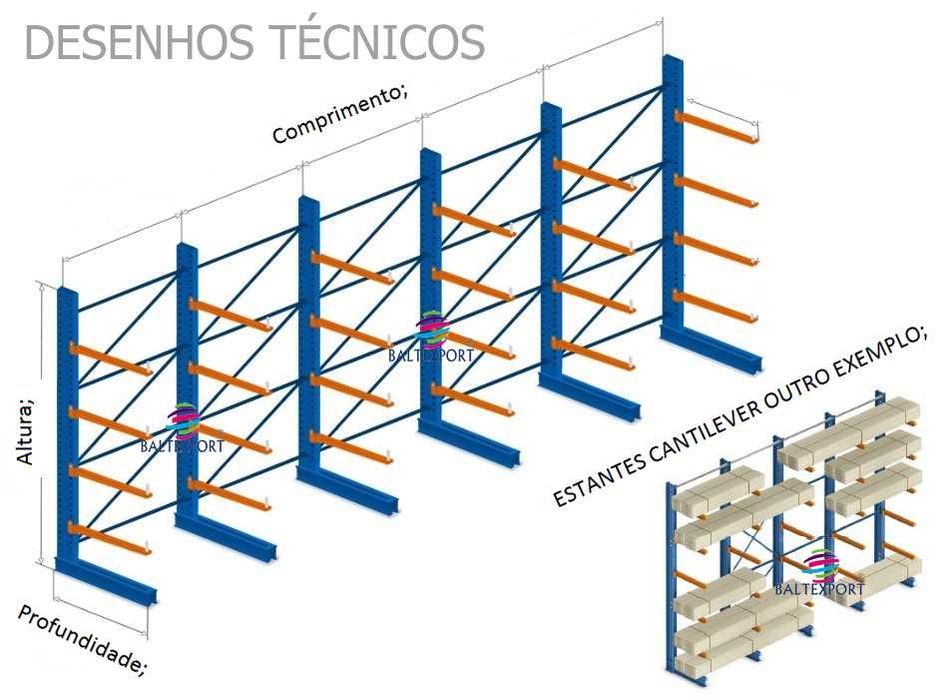 Estante Cantilever, Estante Placas Madeiras / Tubos / Perfis Metálicos