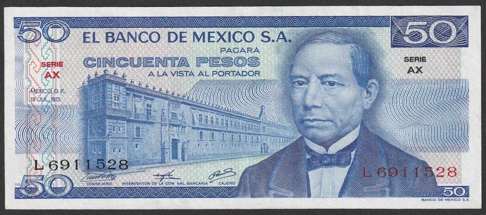 Meksyk 50 pesos 1973 - Benito Juarez - stan bankowy UNC