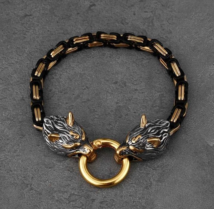 Pulseira bracelet viking wolves lobos masculina homem odin nordica
